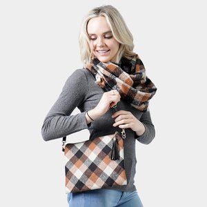 Tan Plaid Check Crossbody / Clutch Bag
